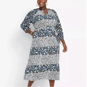 Lane Bryant | Blue Daisey Patchwork Midi Dress Size 24 Women's Plus